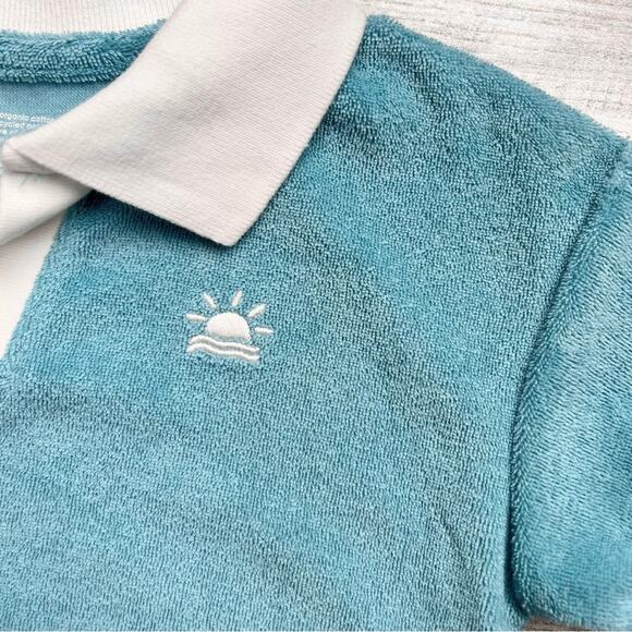 Little Co. Polo Shirt Boys 18M Blue Terrycloth Organic Cotton Contrast Trim New - Picture 3 of 4